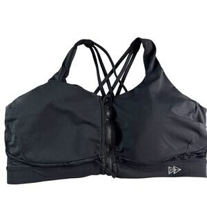 Yvette Sports Bra 2XL+ Black Zip Front High Impact Racerback Workout